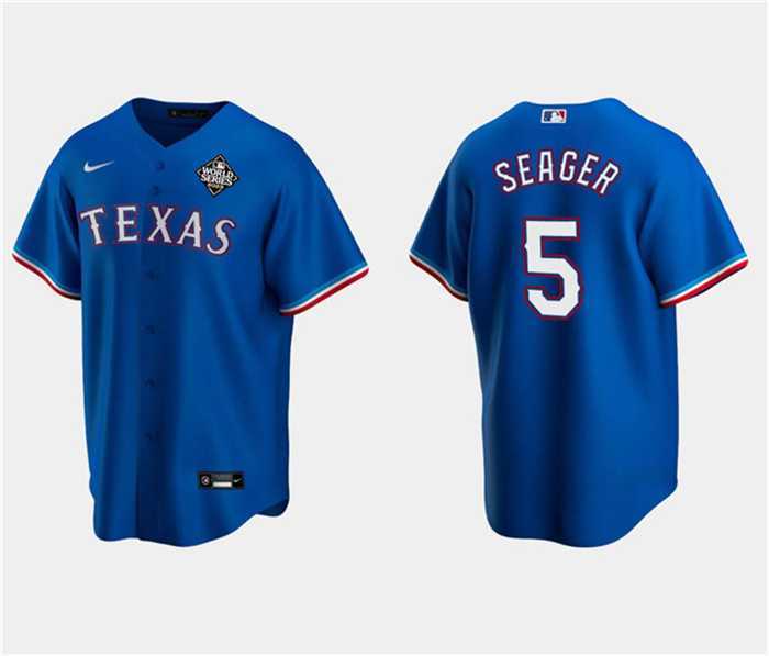 Mens Texas Rangers #5 Corey Seager Royal 2023 World Series Stitched Baseball Jersey Dzhi->texas rangers->MLB Jersey